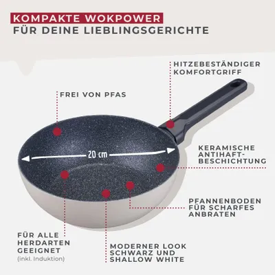 Produktbild von Fackelmann Antihaft-Mini-Wokpfanne Balance Ø 20 cm  Hochwertiges recyceltes Aluminium mit keramischer Beschichtung für alle Herdarten