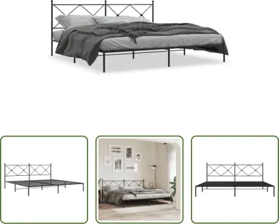 Produktbild von The Living Store Bettgestell mit Kopfteil Metall Schwarz 193x203 cm
