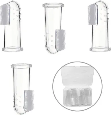Produktbild von 4 Stück weiche Silikon-Fingerzahnbürsten, mit 1 Aufbewahrungsbox,Zahnreinigung und -pflege, Zahnpflege,Zahnfleischmassage
