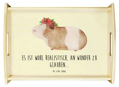 Produktbild von Mr. & Mrs. Panda Tablett Meerschweinchen Weisheit - Gelb Pastell - Geschenk, Lustige Sprüche, zum servieren, Wunder, Realität, Holztablett, Spruch, holz, betttablett