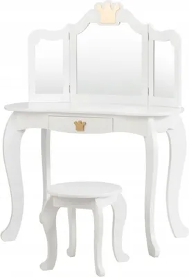 Image de Table de toilette pour enfants HW65299WH avec tabouret et miroir amovible, table pour enfants avec tiroir, en bois, 80x42x106 cm, blanc