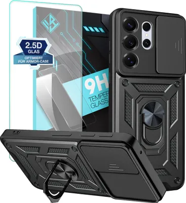 Produktbild von Armor Handyhülle für Samsung Galaxy S26 Ultra mit 9H Displayglas Displayschutz Kameraschutz Handy Panzer Case Cover Schutzhülle Outdoor Farbe: Schwarz