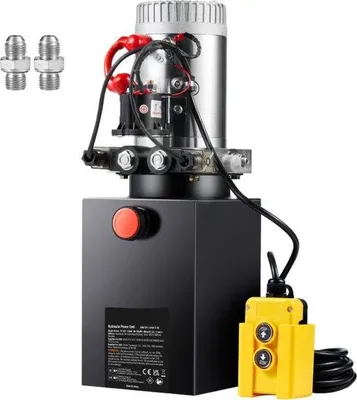Obrázok produktu pre 12 V hydraulický agregát, 1600 W, dvojmiestne hydraulické čerpadlo, 1,5-galónová nádrž, zinková farba, ručné čerpadlo