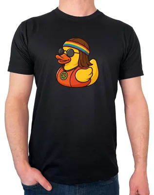 Produktbild von Huuraa Herren T-Shirt Quietscheente Hippie Gummiente Peace 3XL Black Bio Baumwolle Fairtrade Herrenshirt Geschenkidee