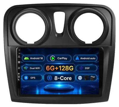 Image de Autoradio pour Dacia - Sandero (2012-2017) | Système Android 15 avec GPS intégré | Compatible CarPlay et Android Auto | 6 Go de RAM + 128 Go de stockage | Écran de 9 pouces