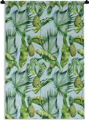 Produktbild von MuchoWow® Wandteppich Wandbehang Blätter - Ananas - Vintage 60x90 cm Tapisserie Dekoration Wandtuch - Foto-Teppich - Abwaschbar