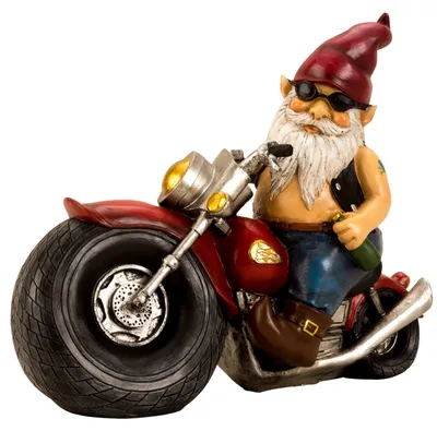 Produktbild von Gartenzwerg Statue Biker - Polystone - Motorradfahrer - 28 x 35 cm - Gartendekoration
