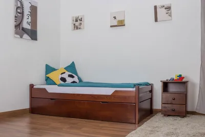 Produktbild von Kinderbett / Jugendbett "Easy Premium Line" K1/1h mit 2. Liegeplatz und 2 Abdeckblenden, Liegefläche 90 x 200 cm, Dunkelbraunes massives Buchenholz