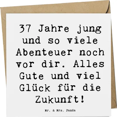 Produktbild von Mr. & Mrs. Panda Glückwunschkarte Spruch 37. Geburtstag Abenteuer - Weiß - Geschenk, Geburtstagsgeschenk, doppelkarte, Jubiläum, Freude, Dankbarkeit, Alter, Grußkarte