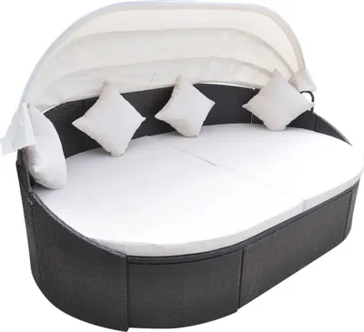 Produktbild von The Living Store Outdoor-Loungebett mit Dach Poly Rattan Braun