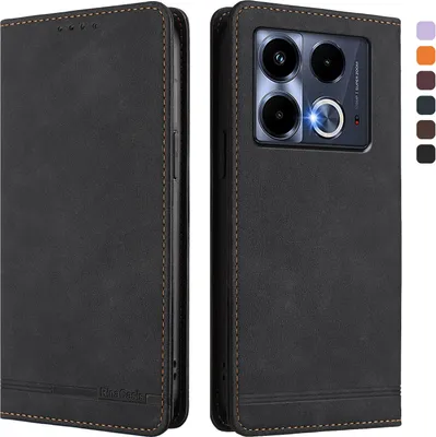 Image de Etui pour Infinix Note 40 4G, étui rétro en cuirPolyuréthaneavec support et fentes pour cartes de crédit Noir