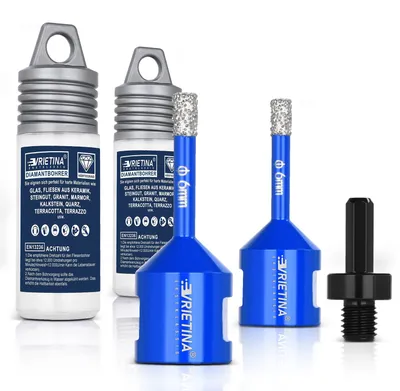 Produktbild von 【6mm+6mm+M14 HEX Adapter】 Diamant Fliesenbohrer Set M14 Diamantbohrer Glasbohrer Nass- / Trocken Bohrkrone für Winkelschleifer, Diamant Lochsäge