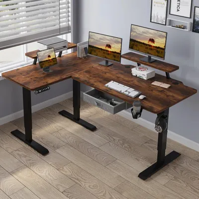 Produktbild von Hilodesk Elektryczne biurko stojące 160x120cm L-form regulowana wysokość, biurko Brąz retro
