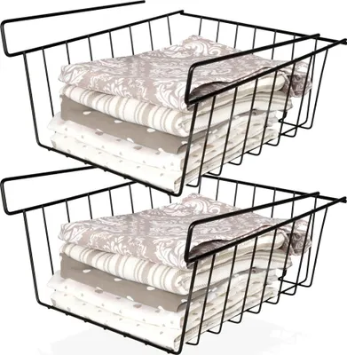 Image de Vilde | Sous-étagère en métal Panier de rangement Lot de 2 - Noir - 27,5x25x14 cm