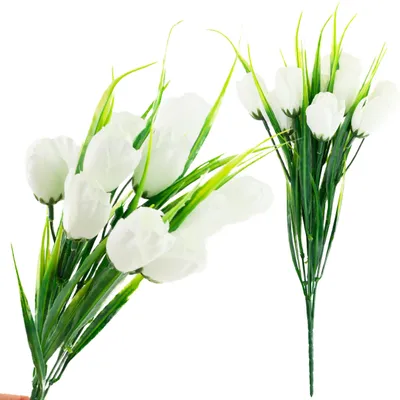 Zdjęcie produktu dla Sztuczny bukiet krokusów, biały, 10 kwiatów, 35 cm, wiosna, 5 gałązek