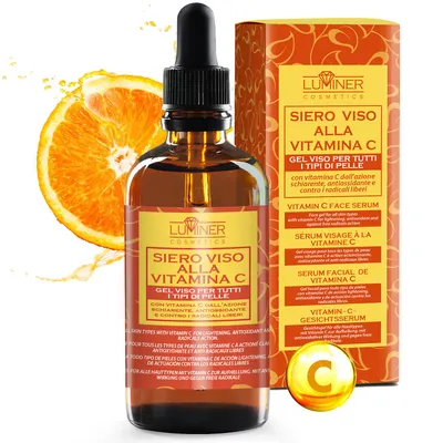 Immagine prodotto di LUMINER Siero Vitamina C 100ml, Siero Viso Acido Ialuronico, Formula Naturale Antirughe con Aloe Vera e Vitamina C-E