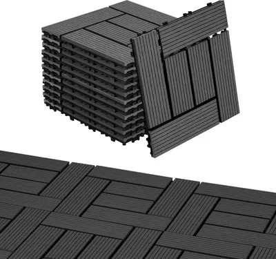 Produktbild von TolleTour WPC Klickfliesen 2m² 22st. | Terrassenfliesen, Balkonfliesen, Holzfliese - Anthrazit , 30x30 cm