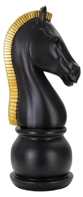 Immagine prodotto di Scultura di cavallo, realizzata in resina, finitura opaca, diametro 18,5 cm, altezza 50 cm, colore nero e oro, design di Mauro Ferretti