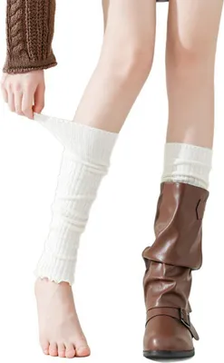 Produktbild von Weiße Beinstulpen mit Muschelsaum für Damen, süße Rüschen-Beinstulpen, gestrickte Stulpen mit Raffung, Wadenstulpen, Schuhstulpen für Mädchen, Streetwear, Party, Cosplay