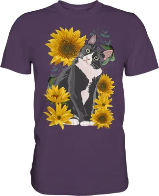 Produktbild von Sonnenblumen Katze T-Shirt Lustiges Garten Geschenk Gärtner – Urban Purple / XL