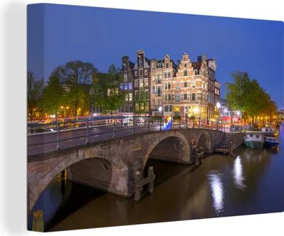 Produktbild von OneMillionCanvasses® - Leinwandbilder - 140x90 cm, Die Papiermühlenschleuse an der Brouwersgracht in Amsterdam, Wandbilder Kunstdruck Wanddekoration