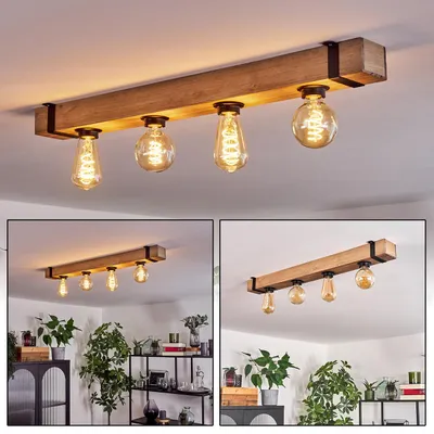 Produktbild von Bollengo moderne Deckenlampe aus Metall/Holz in Schwarz/Natur
