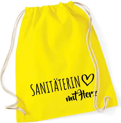 Produktbild von Huuraa Turnbeutel Sanitäterin mit Herz 12 Liter Yellow Baumwolle Rucksack Geschenkidee