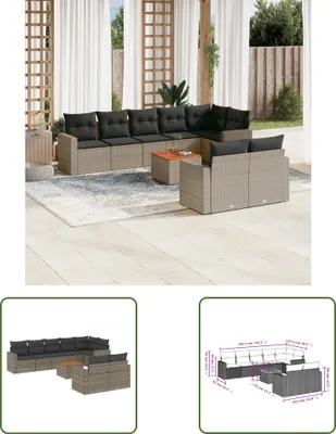 Produktbild von The Living Store 9-tlg. Garten-Sofagarnitur mit Kissen Grau Poly Rattan
