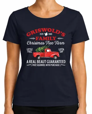 Imagen del producto de Camiseta para mujer, diseño "Griswolds Family Christmas Tree Farm", temática navideña, color azul marino, talla M