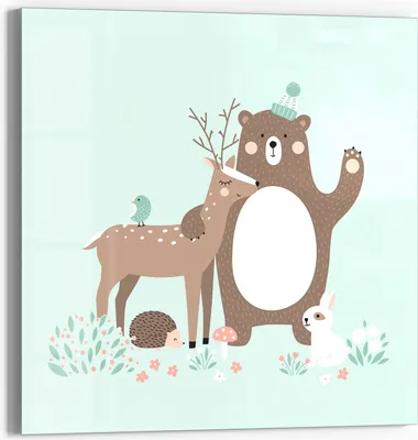 Produktbild von DEQORI Glasbild Echtglas 30x30 cm 'Waldtierfreunde' Wandbild Bild modern Deko