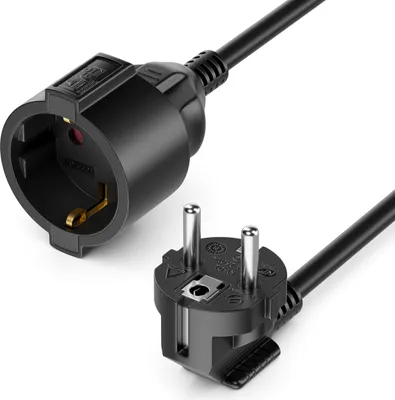 Produktbild von deleyCON 15m Verlängerungskabel Stromkabel Netzkabel Verlängerung Schutzkontakt Stecker Typ F (CEE 7/4) 90° Gewinkelt auf Buchse (CEE 7/3) Berührungsschutz TV PC Computer Beamer - Schwarz
