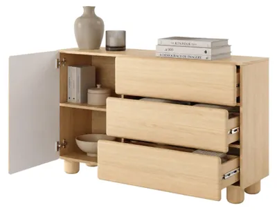 Produktbild von Hanerito - Kommode, 130x38x80h cm Eiche Braun, 3 Schubladen