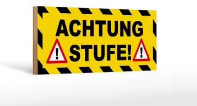 Produktbild von Holzschild Hinweis 27x10cm Achtung Stufe Ausrufezeichen