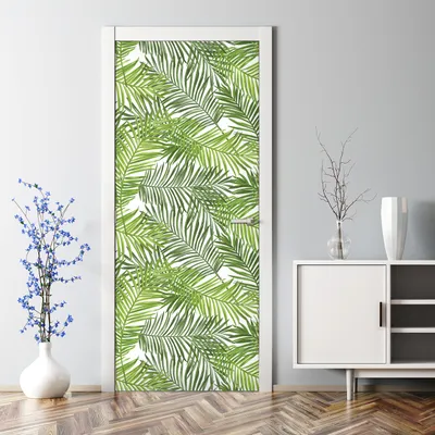 Produktbild von Dekorative Abnehmbarer Wandsticker Türtapete selbstklebend Klebefolie Palmblatt Grüne 77 x 200 cm