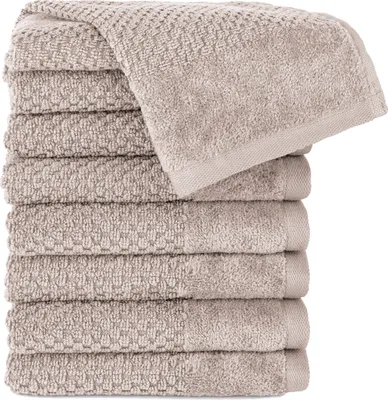 Produktbild von Pure Label 8-TLG Gästehandtücher 30x50 cm mit Aufhängeschlaufe aus 100% Baumwolle, saugstark und weich | 8 Gästehandtücher Beige - Taupe, 30x50cm