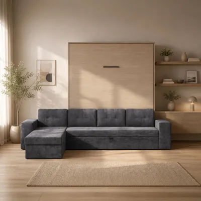 Produktbild von SMARTBett Schrankbett mit  Ecksofa M3  Vertikal 160x200 Kaiser Eiche