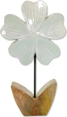 Produktbild von Holz Figur Blume glasiert weiß 15 x 26cm Dekofigur Tisch-Deko Holzblume Skulptur