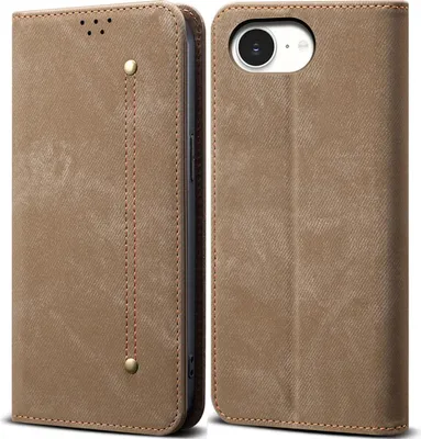 Produktbild von Hülle für iPhone 16e/iPhone 17e Leder Brieftasche Flip Bookstyle Schutzhülle mit Standfunktion Khaki