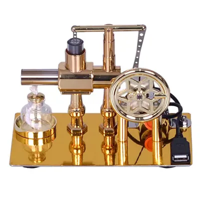 Obrázok produktu pre Horúci vzduch Stirlingov motor Model Elektrický generátor Motor s LED žiarovkou Šesťbodový hviezdicový vzor Zotrvačník DIY Vzdelávací vedecký experimentálny nástroj so základňou zo zinkovej zliatiny pre učiteľa Dospelí Deti Škola Kancelária Dekor
