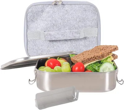 Produktbild von GADGY® Brotdose mit fächern - Mit Auslaufsicherem Deckel und verstellbarem Trenner - Für Kinder geeignet - Brotdose Edelstahl 1400ml - Spülmaschinen- und gefrierfest - Inklusive Tasche
