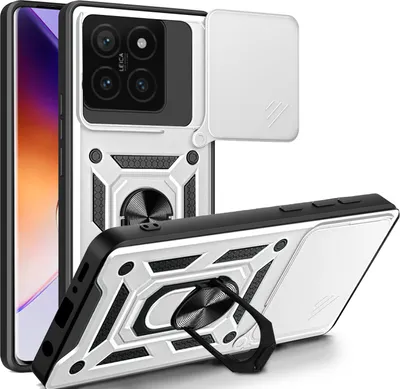 Produktbild von Outdoor Panzer Hülle für Xiaomi 14T – Handyhülle mit Kameraschutz, Ringhalter & Stoßfest Silber