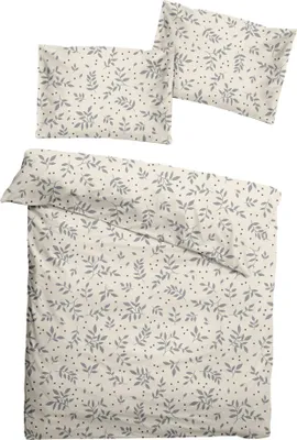 Produktbild von JACK Fein Biber Bettwäsche Baby 2 tlg. 100x135cm Floral Neutrale Natur Weiß Grau mit Reißverschluss
