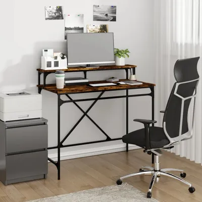 Obrázok produktu pre vidaXL Písací stôl údený dub 100x50x90 cm materiál na báze dreva a železa - Písací stôl - Kancelárske stoly - Počítačový stôl