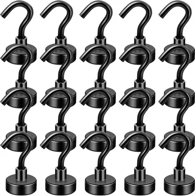 Produktbild von Magnethaken, 20 Stück Magnet Haken, Starke Magnete mit Haken, Magnethaken Extra Stark 22LBS Magnetischer Haken, Schwarz