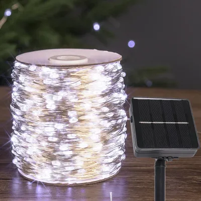Solar-Lichterkette 12 m, 240 LEDs, kaltweiß, 8 Modi