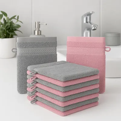 Produktbild von Betz 10 Stück Waschhandschuhe 16x21 cm PREMIUM 100% Baumwolle  Farbe: altrosa und anthrazit