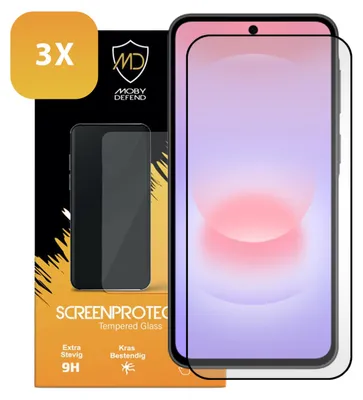 Productafbeelding van 3-Pack MobyDefend Screenprotectors - Geschikt voor  Samsung Galaxy A37  -  Screensavers Met Zwarte Randen - Gehard Glas