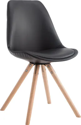 Imagen del producto de Silla de comedor CLP Laval, con asiento acolchado y patas de madera redondas, estructura blanca y color natural