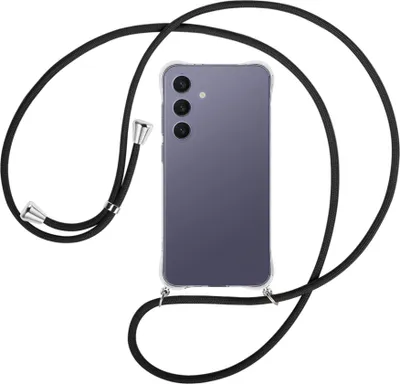 Produktbild von Handykette Backcover-Schutzhülle mit Band (Metall silberfarben) für Samsung S25 Plus - schwarz