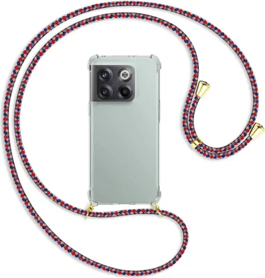 Produktbild von Handykette Backcover-Schutzhülle mit Band (Metall goldfarben) für OnePlus 10T 5G (6.7'') - silber/blau/rot